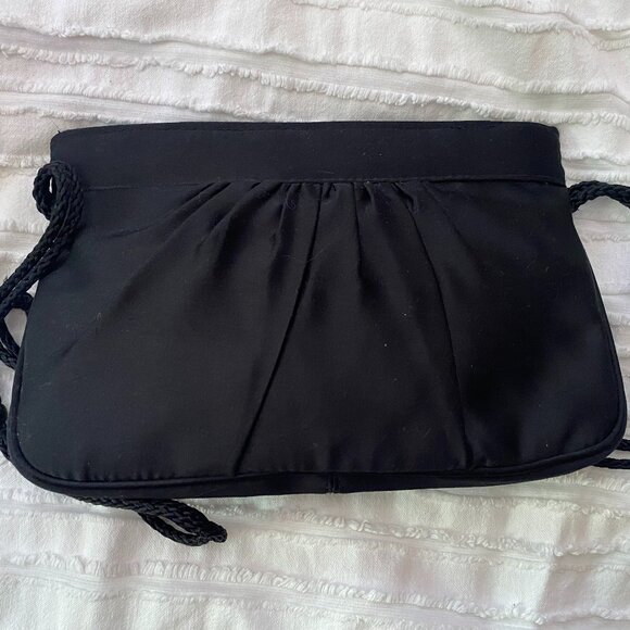 VINTAGE 1950s Pappagallo BLACK Satin Evening Tension Clutch Bag Purse - Picture 4 of 6